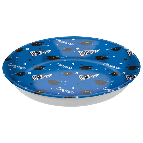 "Congrats Grad" Round Plastic Reusable Serving Bowl, Blue, 14-in, for Graduation Z2555
