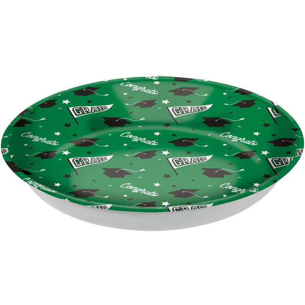 "Congrats Grad" Round Plastic Reusable Serving Bowl, Green, 14-in, for Graduation R1107