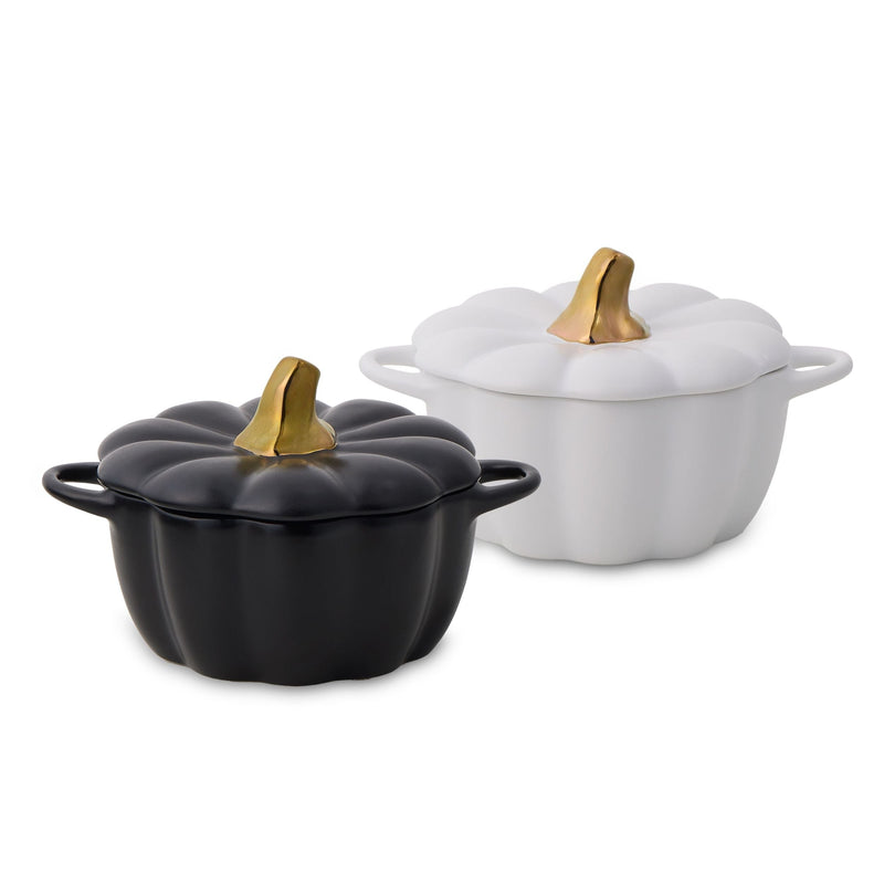 320-mL Black/White Ceramic Pumpkin Cocotte, 2-pk E5086