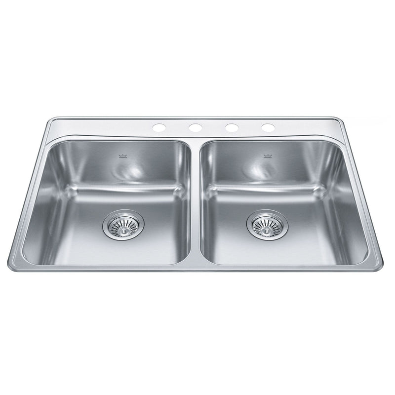 Drop-In Double 4-Hole Stainless Steel Sink, 33x22-in X8575