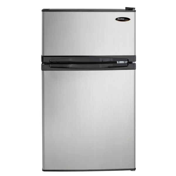 Danby Designer 3.1 cu. ft. Dual Door Compact Fridge with Freezer in Stainless-steel Look J8533