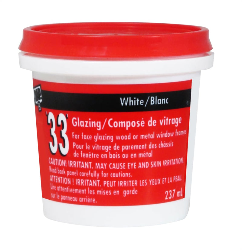 33 Glazing Putty Sealant For Wood & Metal Window Frames, Crack-Proof, White, 273-mL J8193