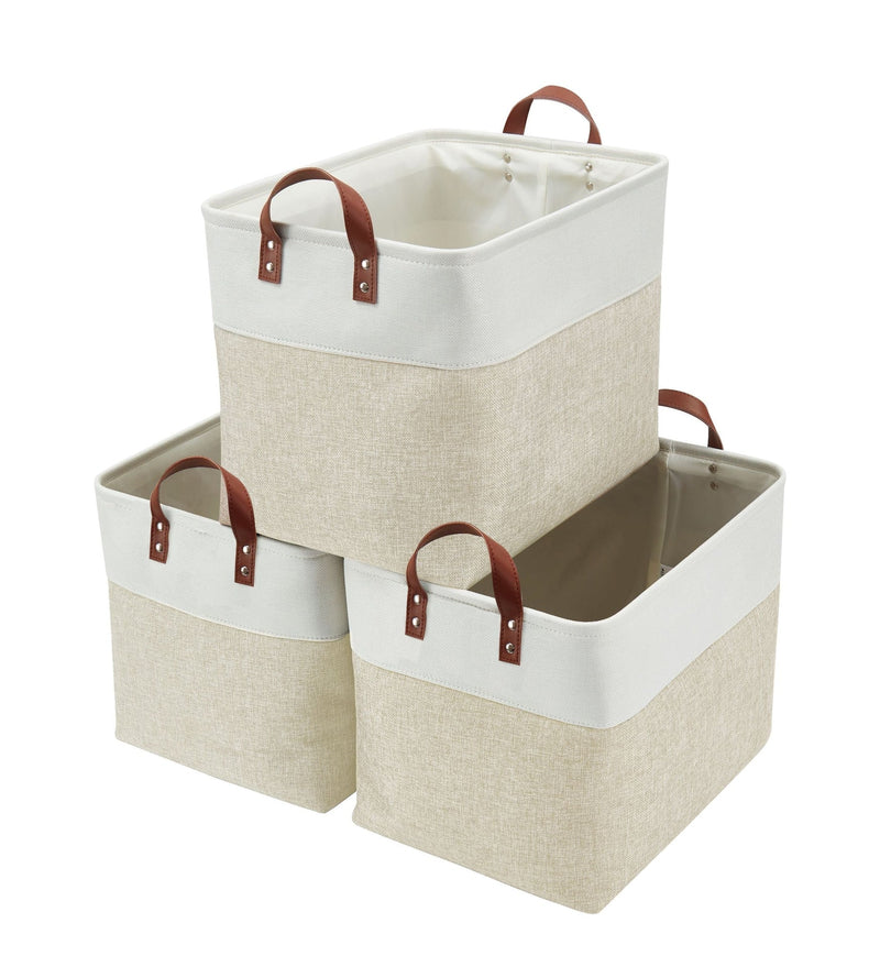 Jumbo Foldable Storage Basket, 42-L, 3-pk, Beige V3286