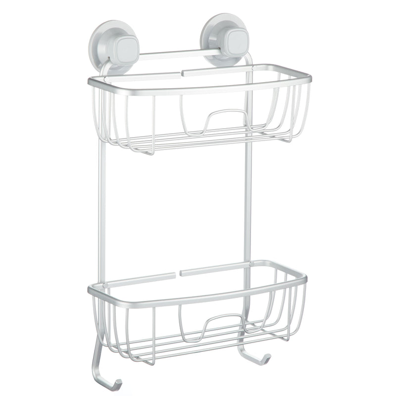 Aluminum Rust-Resistant Suction 2-Shelf Shower Caddy with Hook, 17.5-in x 10.3-in x 5.4-in F4942