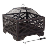 Lawrence Steel Outdoor Wood Burning Fire Pit with Fireplace Poker, 25 x 25 x 26-in