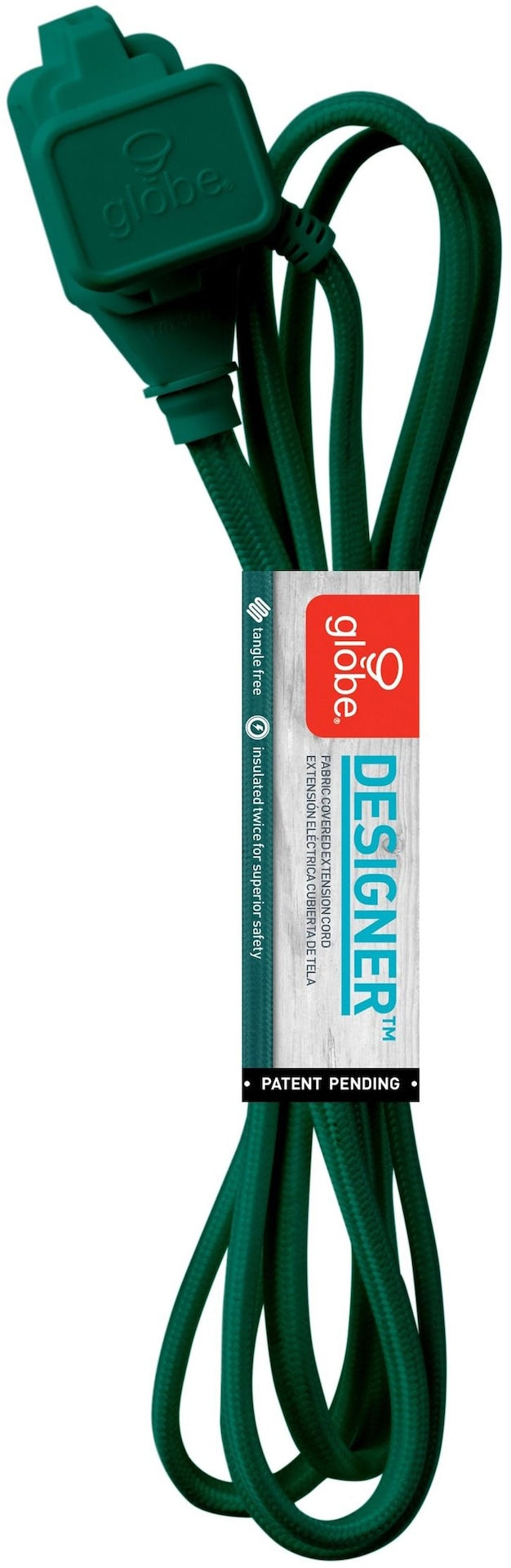 9-ft 16/2 Fabric Extension Cord, Right Angle Plug, 3 Outlets, Green C1880