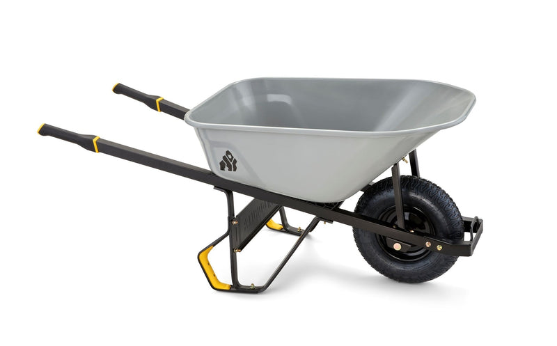 Heavy-Duty Easy Pivot/Dump Steel Tub Wheelbarrow, Steel Tray, 6-cu-ft Q8095