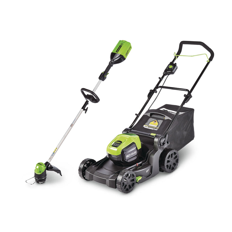 2-in-1 60V 4Ah Battery, Cordless Push Lawn Mower + String Trimmer, 17-in + 13-in B8397