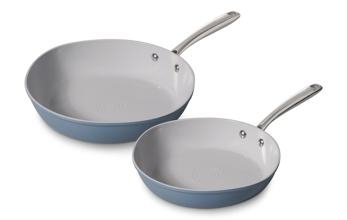 The Rock O Naturel Ceramic Non-Stick Frying Pan Set, Dishwasher & Oven Safe, Baby Blue, 26-cm & 30-cm, 2-pk