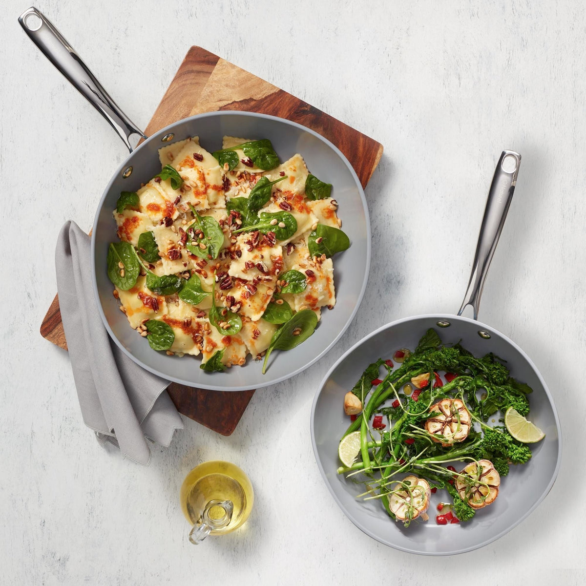 The Rock O Naturel Ceramic Non-Stick Frying Pan Set, Dishwasher & Oven Safe, Baby Blue, 26-cm & 30-cm, 2-pk