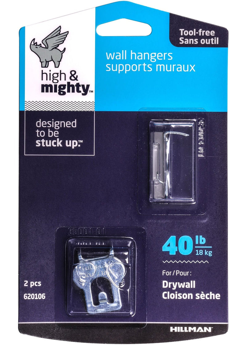 Canvas WAll Hanger, Easy to Remove, 40-lb Capacity, Silver, 2-pk U818