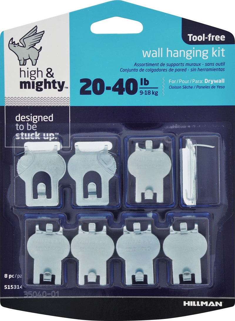 DrywAll Hanger, For Hanging Frames, No Tools Required, 40-lb Capacity, Silver, 8-pk D4062