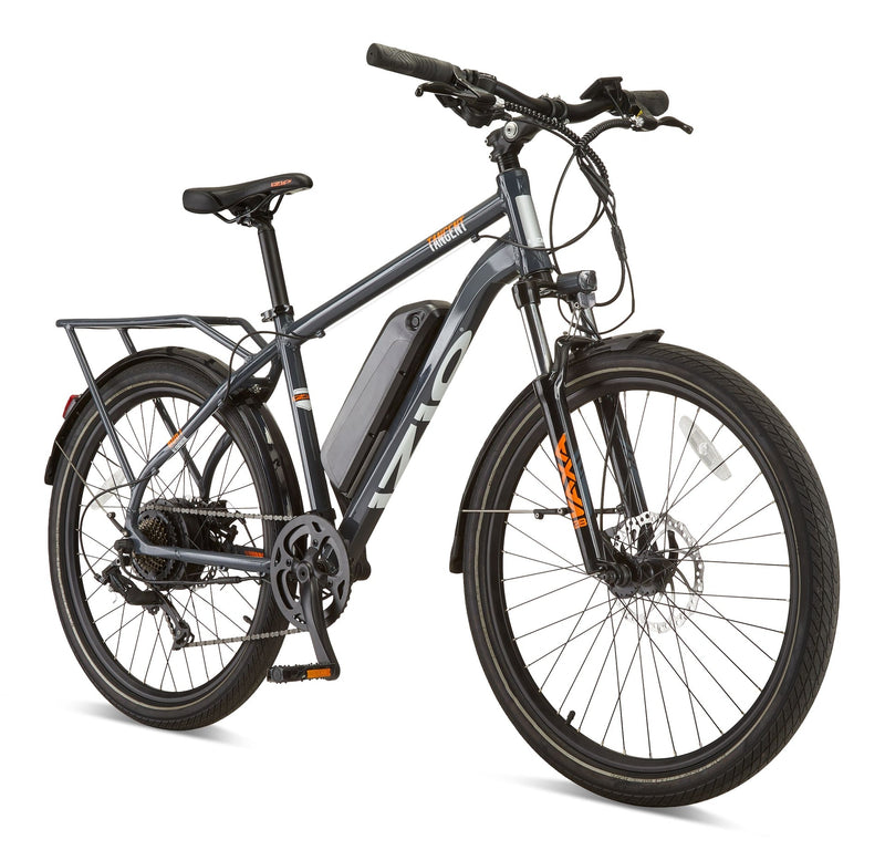 Tangent All-Terrain 48V Electric Bike with Storage Carrier, 26-in Wheel, Grey O9020