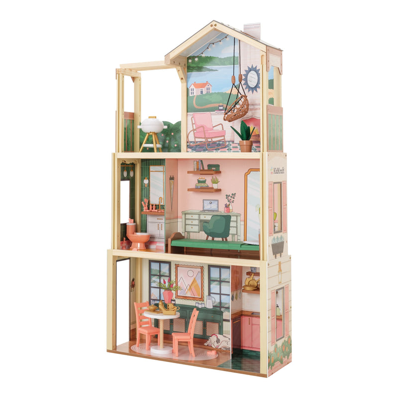 Three Story Collapsible Click N Play Wooden Dollhouse for Ages 4+ C0146