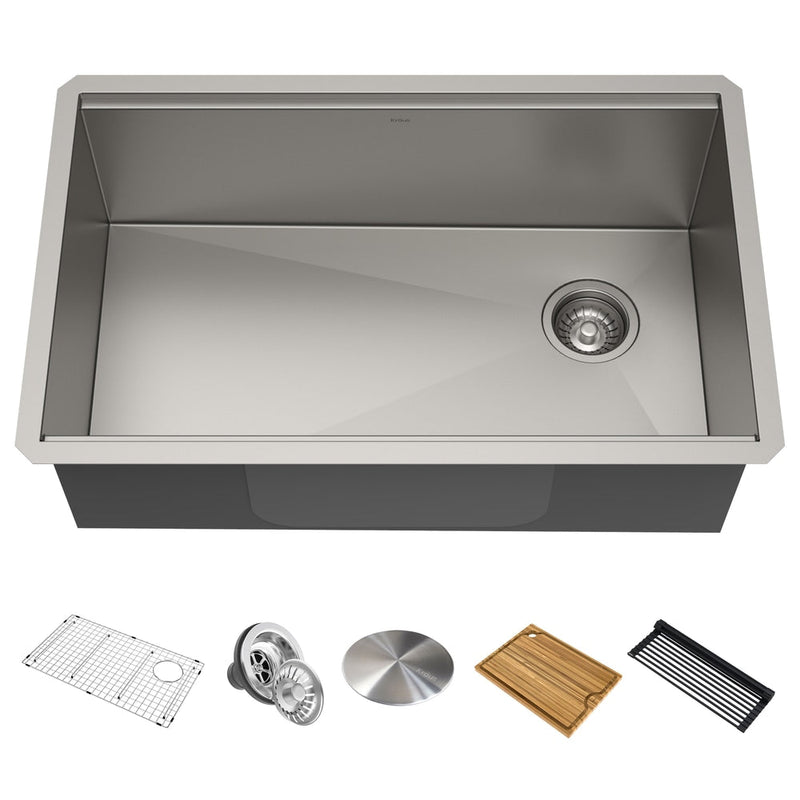 Kore Undermount Stainless Steel Single Bowl Kitchen Sink with Add-Ons, 30x19x11-in R3553