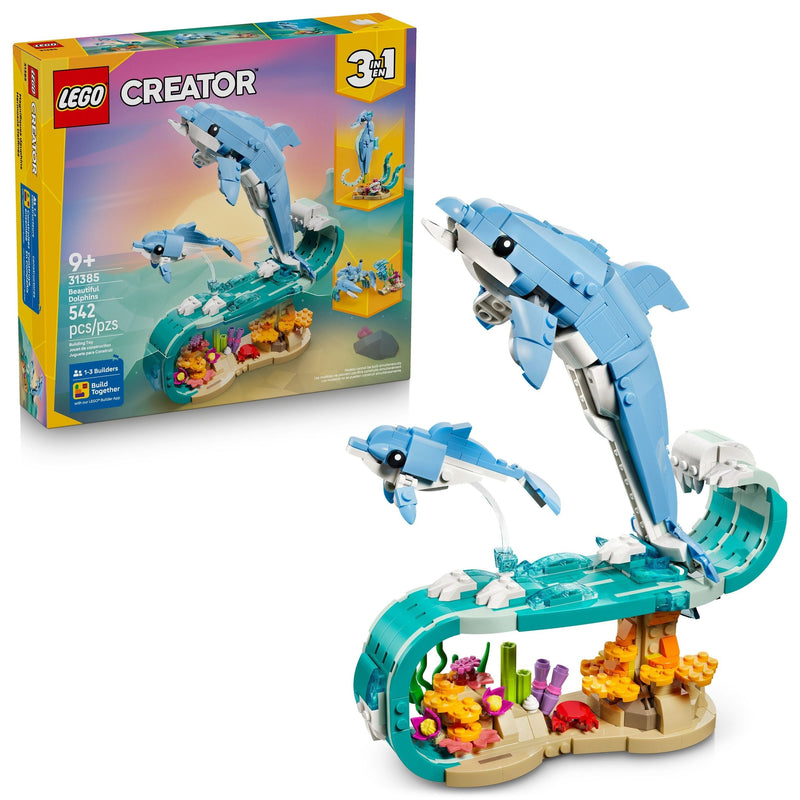 Creator 3-in-1 Sea Animals: Beautiful Dolphins Toy Building Set - 31385, 542-pcs, Ages 9+ B2048