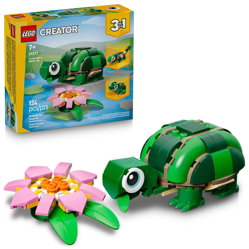 Creator 3-in-1 Turtle with a Water Lily Flower Toy Building Set - 31377, 124-pcs, Ages 7+ E2039