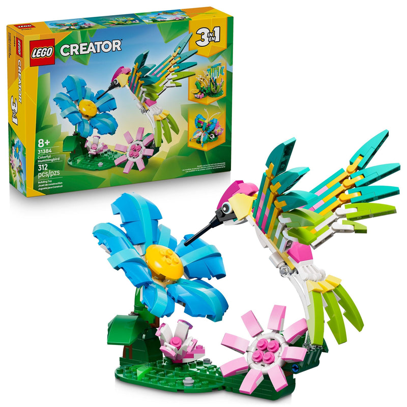 Creator 3-in-1 Wild Animals: Colourful Hummingbird Toy Building Set - 31384, 312-pcs, Ages 8+ X2487