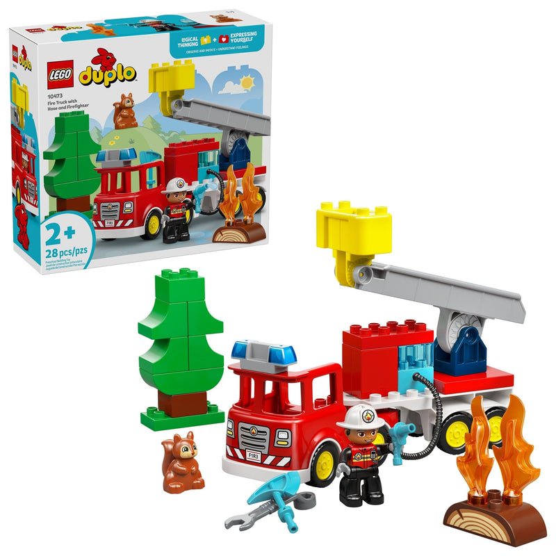 Fire Truck with Hose & Firefighter Toy Building Set - 10473, 26-pcs, Ages 2+ X3142