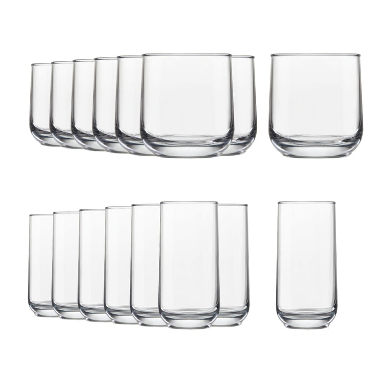 Ascent 16pc Tumbler Glassware Set, Dishwasher Safe, 8pc x 13.3-oz and 8pc x 16-oz V1390