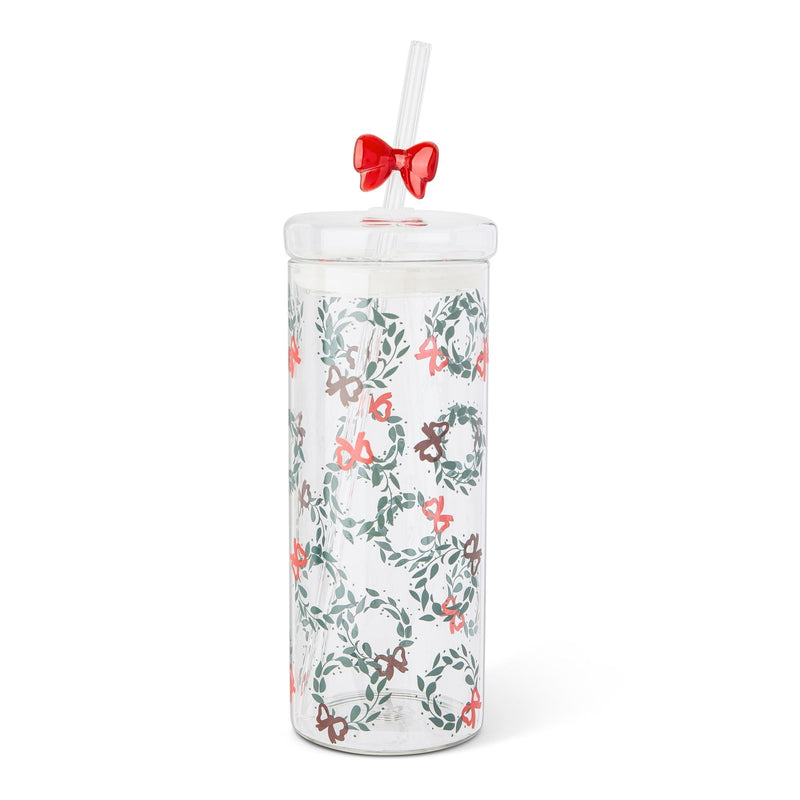 22-oz Printed Glass Tumbler with Bow Charm Straw M6673