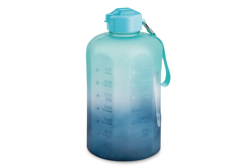 Motivational Water Bottle, 3.7 L, Jumbo-Size, Ombre Blue, with Leakproof Lid R3961