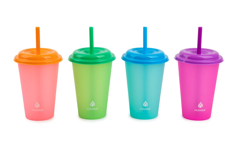 Plastic Colour Changing Cups with Straws & Lids, 12-oz, 4-pk, Assorted Colours X8626
