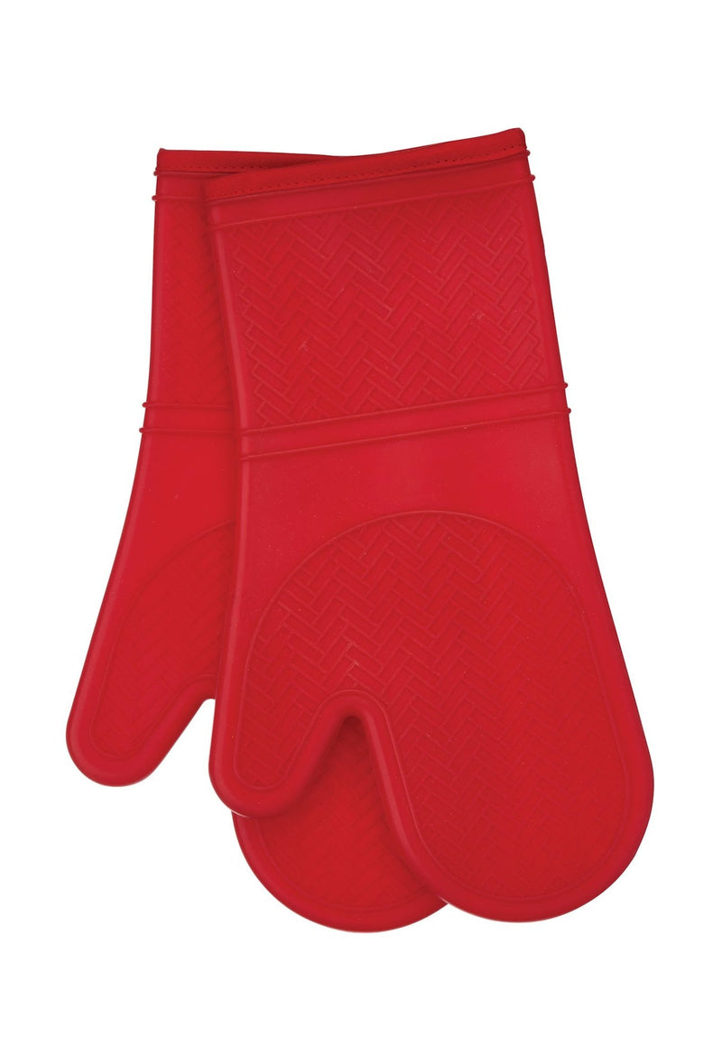 2pc Silicone Oven Mitt Set, Non-Slip Grip, Red H2395