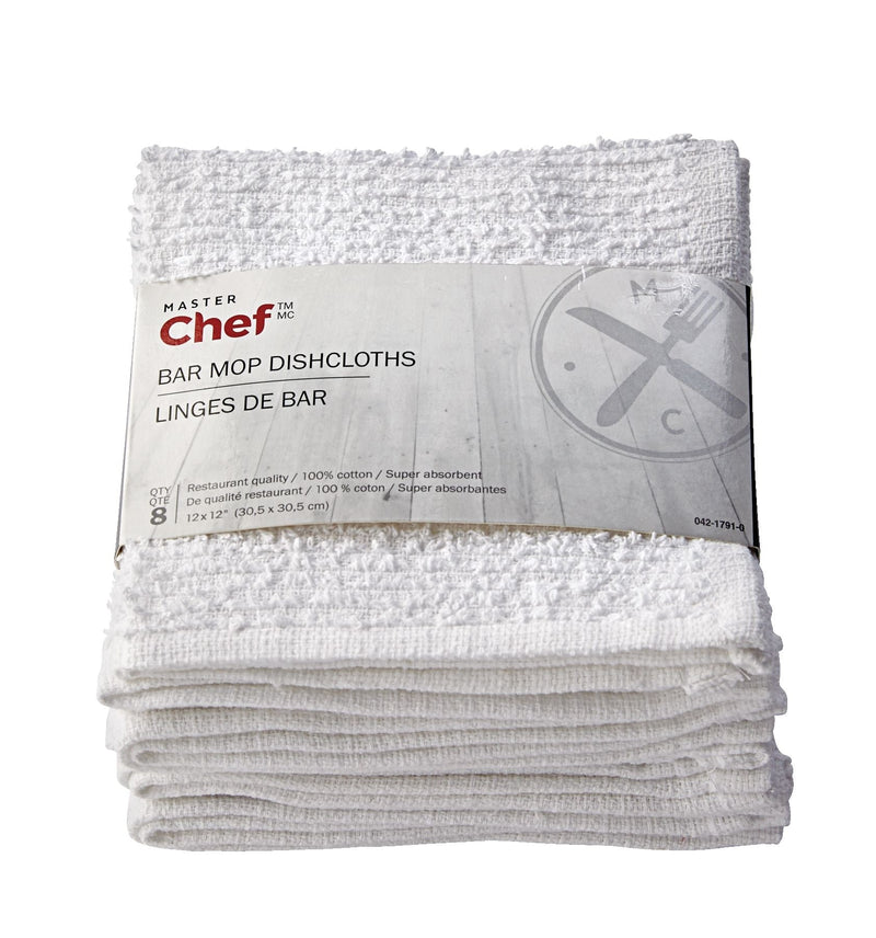 Terry Cotton Bar Mop Dishcloths, Reusable, 12-in x 12-in, 8-pk, White B8093