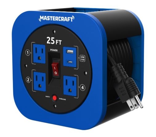 25-ft 13A 3-Outlet/1 USB-A and 1 USB-C Extension Cord Reel R6761