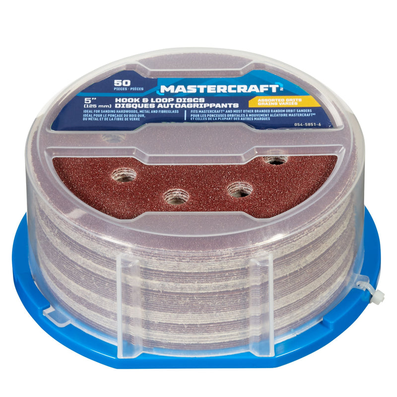 5-in Assorted Grit Hook & Loop Aluminum Oxide 8-Hole Sanding Disc Set for Wood, Metal, 50-pc B290