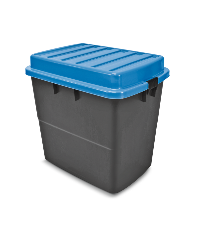 Heavy Duty Storage Box with Wheels and Latched Lid, 210-L, Black/Blue N9468