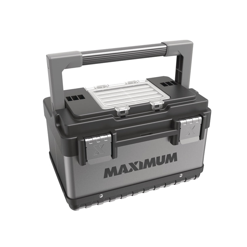 Portable Plastic & Metal Tool Box with Removable Tray & Organizer, Black, 15-in G6499