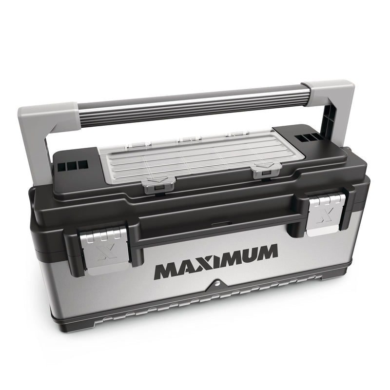 Portable Plastic & Metal Tool Box with Removable Tray & Organizer, Black, 20-in G7636