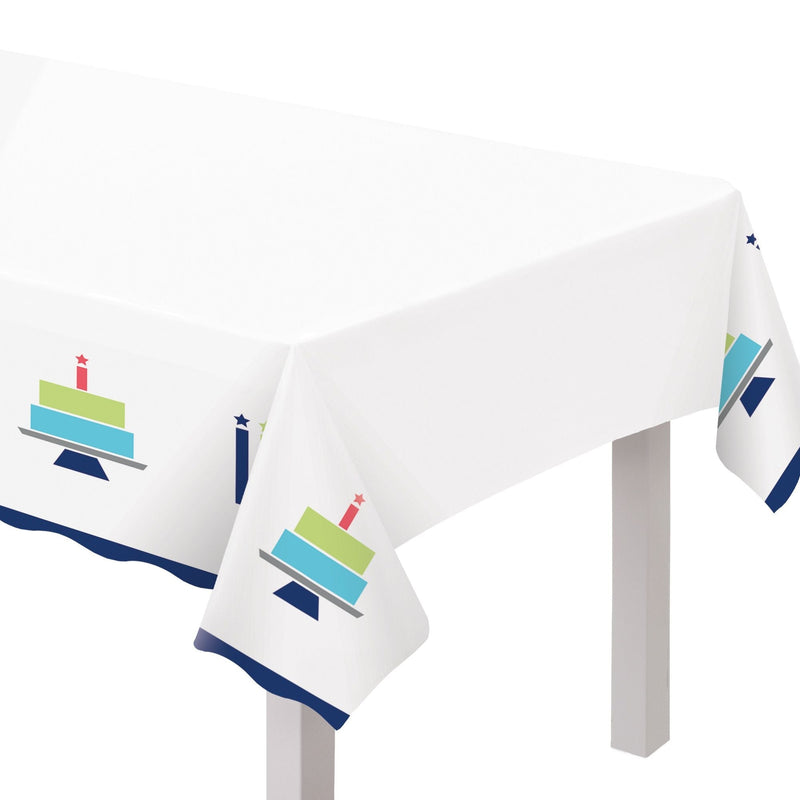 Modern Birthday Cake Reusable Plastic Table Cover, 54x102-in, For Indoor/Outdoor Use T4785
