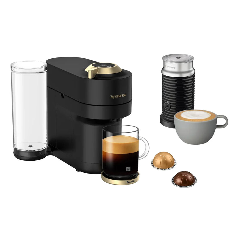 Vertuo Pop+ Deluxe Coffee and Espresso Machine by with Aeroccino with $25 Coffee Credit, Matte Black and Gold R6899