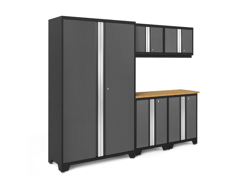 Bold 3.0 Series 24-Gauge Steel Garage Cabinetry Set with Bamboo Top, Partial Assembly, 96-in x 18-in x 72-in, 6-pc E5850