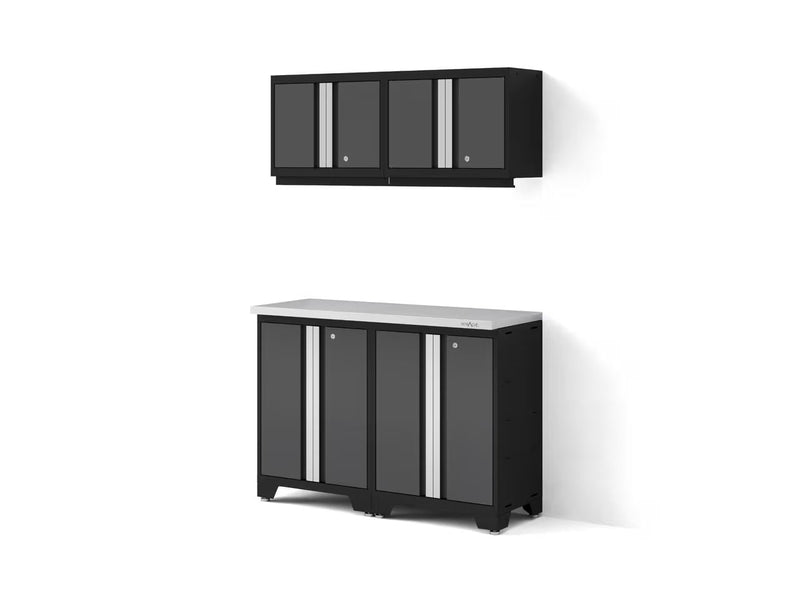 Bold 3.0 Series All-in-One Lockable Steel Garage Cabinetry Set with Stainless Steel Top, Black/Grey, 48-in x 18-in x 76.75-in, 5-pc D8806