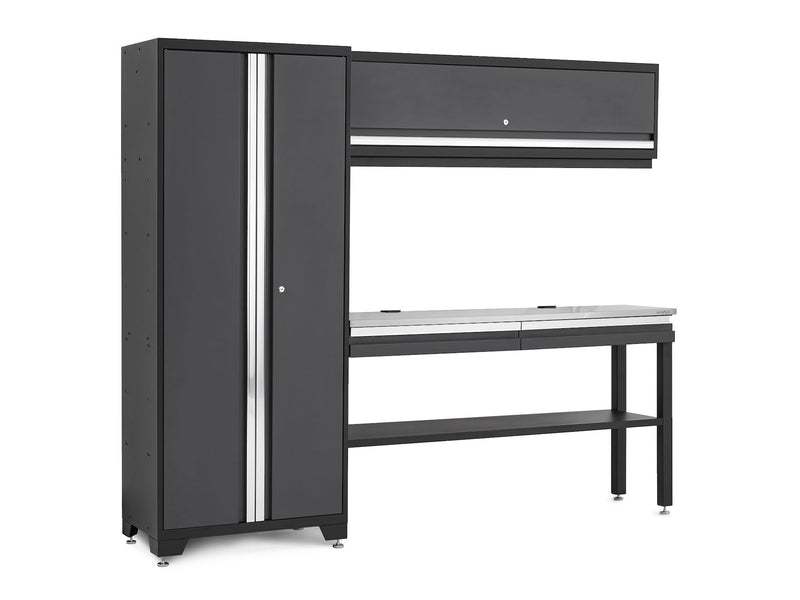 Bold 3.0 Series All-in-One Lockable Steel Garage Cabinetry Set with Stainless Steel Top, Grey, 90-in x 18-in x 72-in, 4-pc U9403