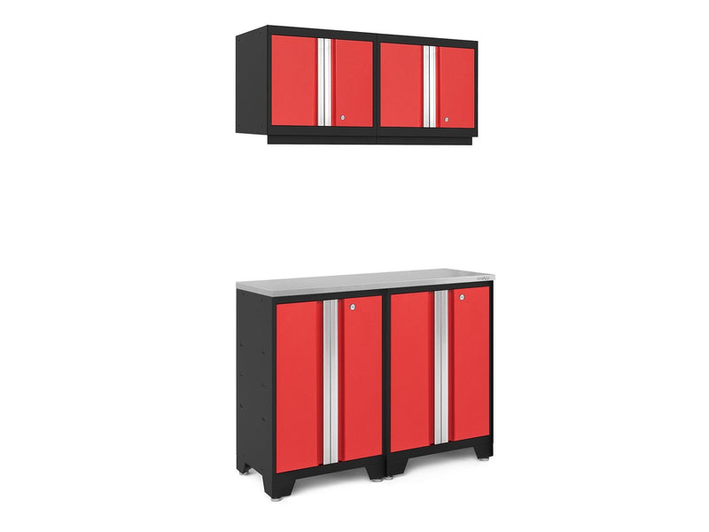 Bold 3.0 Series All-in-One Lockable Steel Garage Cabinetry Set with Stainless Steel Top, Black/Red, 48-in x 18-in x 76.75-in, 5-pc R8722