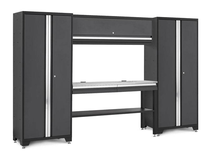 Bold 3.0 Series Lockable Steel Garage Cabinetry Set with Stainless Steel Top, Grey, 120-in x 18-in x 72-in, 5-pc V8730
