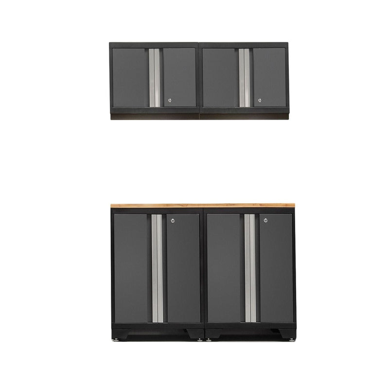 Bold Series Lockable 24-Gauge Steel Garage Cabinetry Set with Bamboo Top, Black/Grey, 48-in x 18-in x 76.75-in, 5-pc L3634