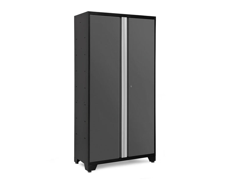 Bold Series Lockable 24-Gauge Steel RTA Storage Locker with 3 Shelves, Grey/Black, 42-in F7539