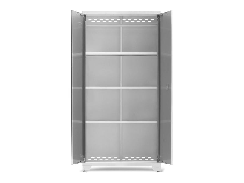 Bold Series Lockable 24-Gauge Steel RTA Storage Locker with 3 Shelves, Platinum/White, 36-in J8059