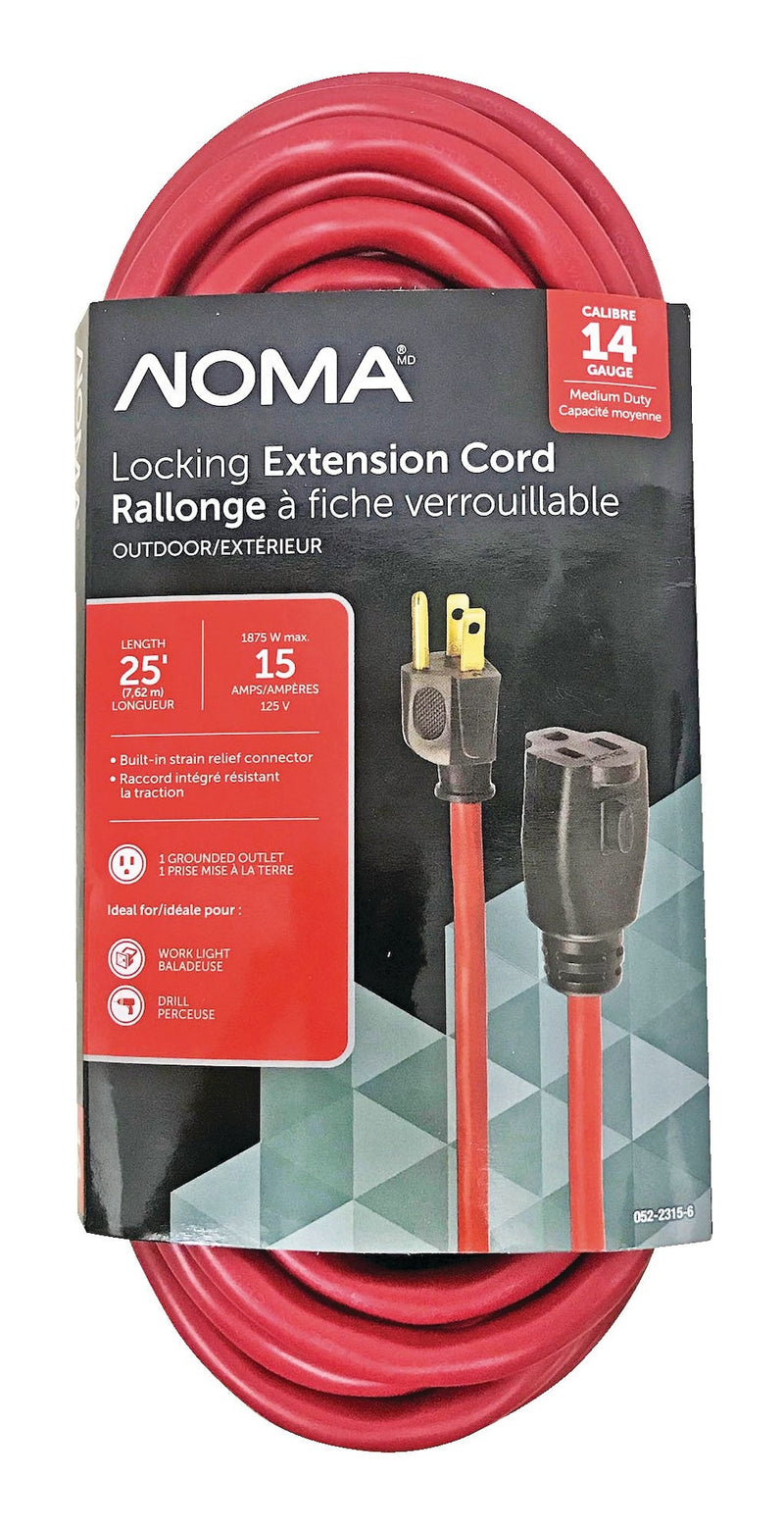 14/3 Outdoor Extension Cord with Grounded Outlet & Locking Connector, Red V3234