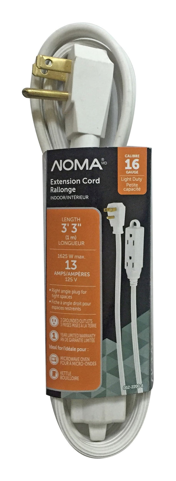3-ft 3-in 16/3 Indoor Extension Cord with Right Angle Plug, 3 Grounded Outlets, White M2106