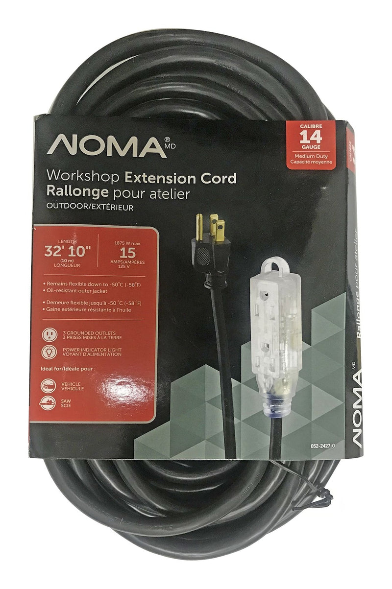32-ft 10-in 14/3 Outdoor Extension Cord with 3 Grounded Outlets and Lighted End, Black N519