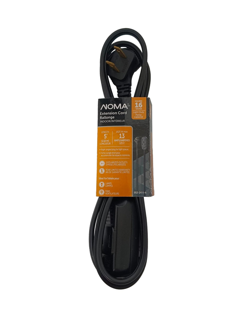 5' 16/2 Light Duty Extension Cord with 3 Outlets, Black S0342