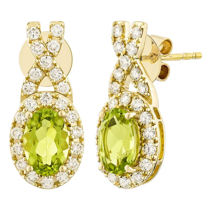 Oval Shaped Peridot and Diamond Earrings (0.30 ctw) C5276