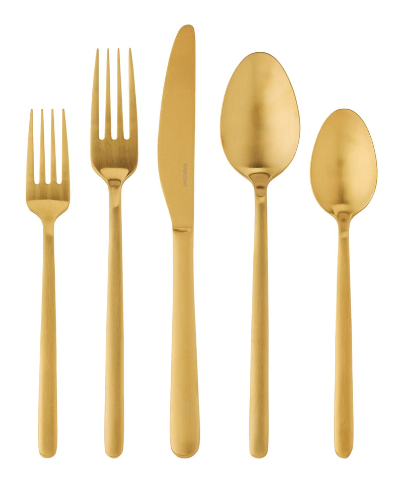 Chelsey Satin Gold Finish Slim Round Stainless Steel Flatware Set, Serves 4, 20-pc Q540